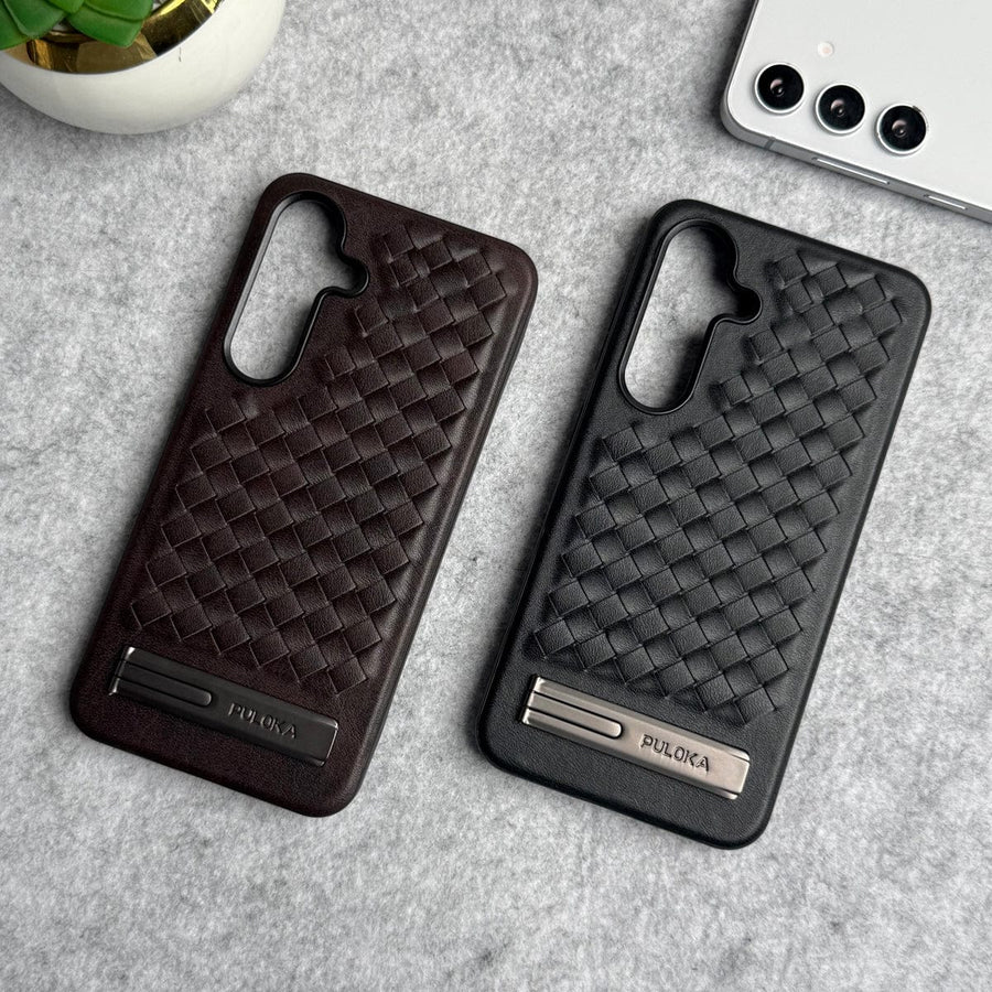 FRATO Samsung S25 Samsung Galaxy S25 Weave Leather with Metal Kickstand Slim Back Cover