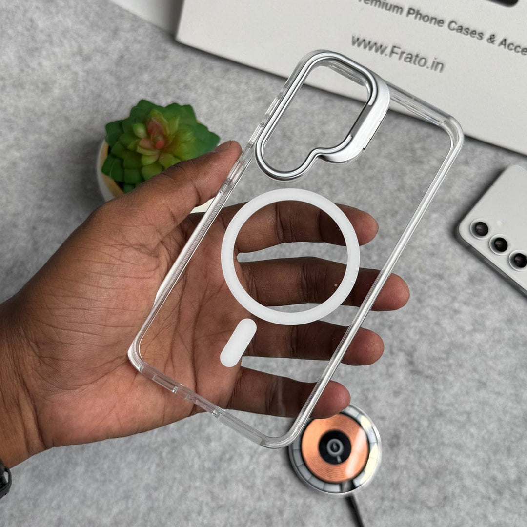 FRATO Samsung S25FE Samsung Galaxy S25 FE Transparent MagSafe Cover Metal Camera Bump Kick Stand