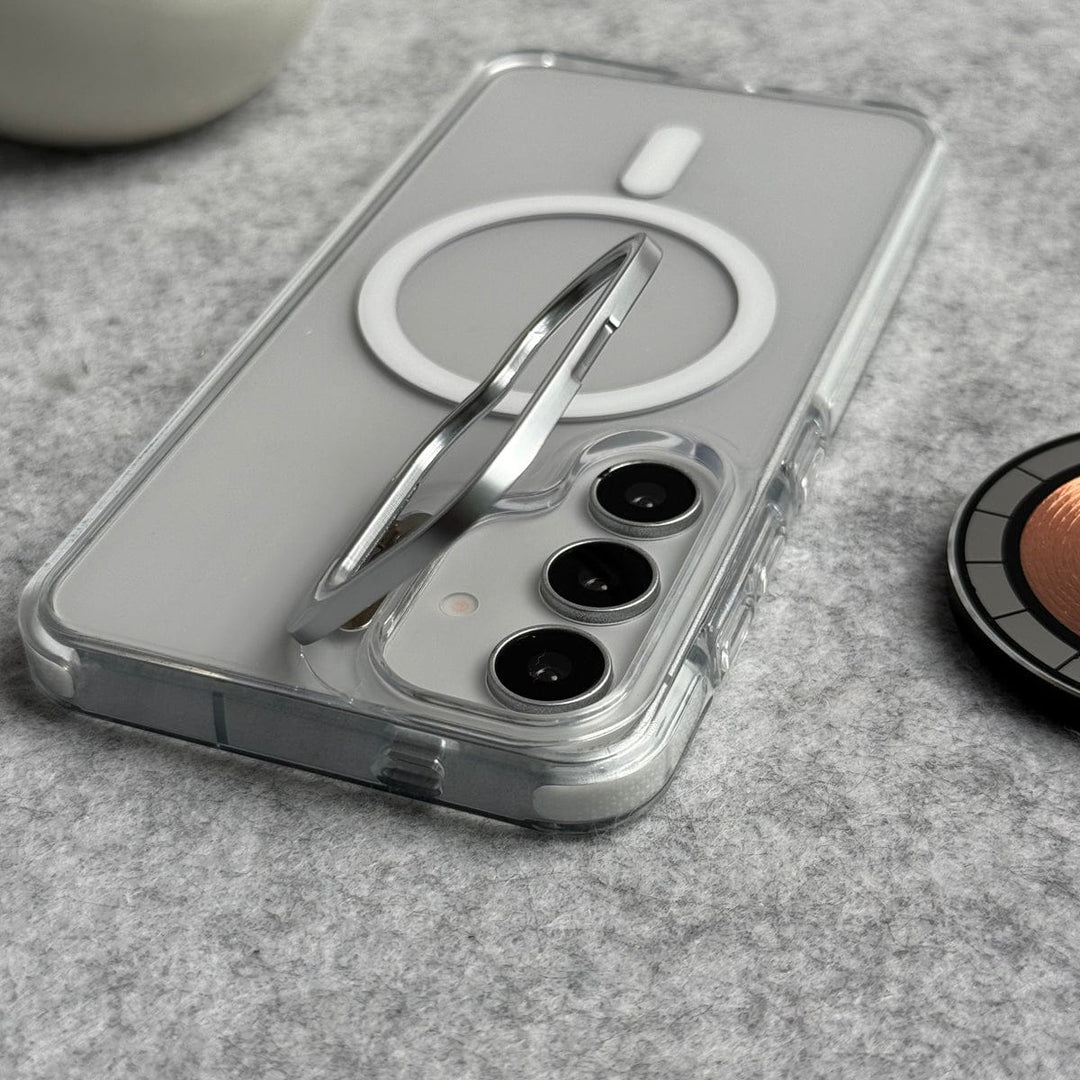 FRATO Samsung S25FE Samsung Galaxy S25 FE Transparent MagSafe Cover Metal Camera Bump Kick Stand