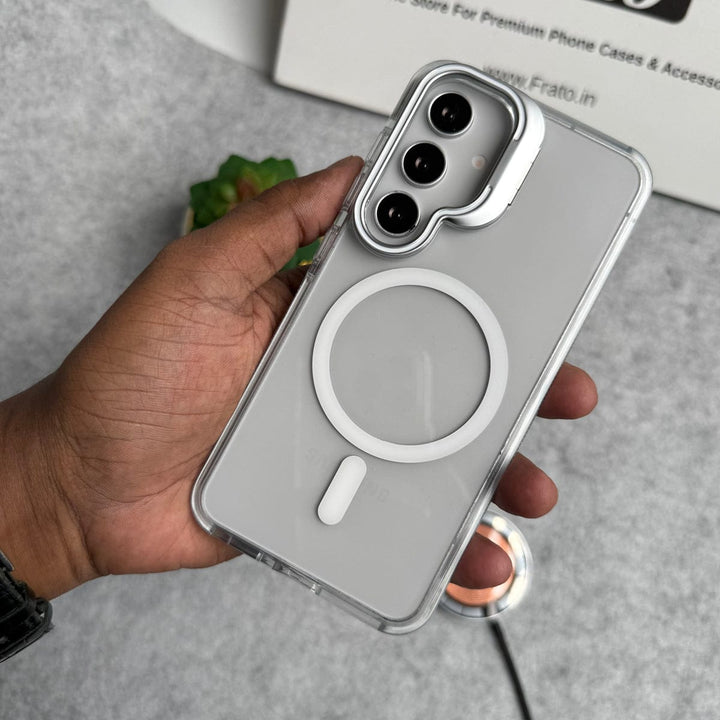 FRATO Samsung S25FE Samsung Galaxy S25 FE Transparent MagSafe Cover Metal Camera Bump Kick Stand