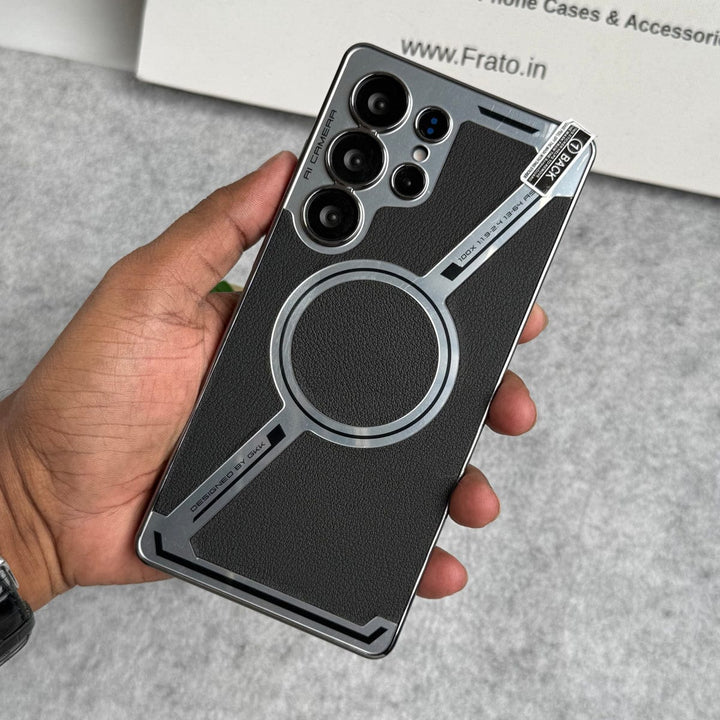 FRATO Samsung S25U Black Samsung Galaxy S25 Ultra Z Shape Electroplated Magnetic PU Leather Wireless Charging Case Cover