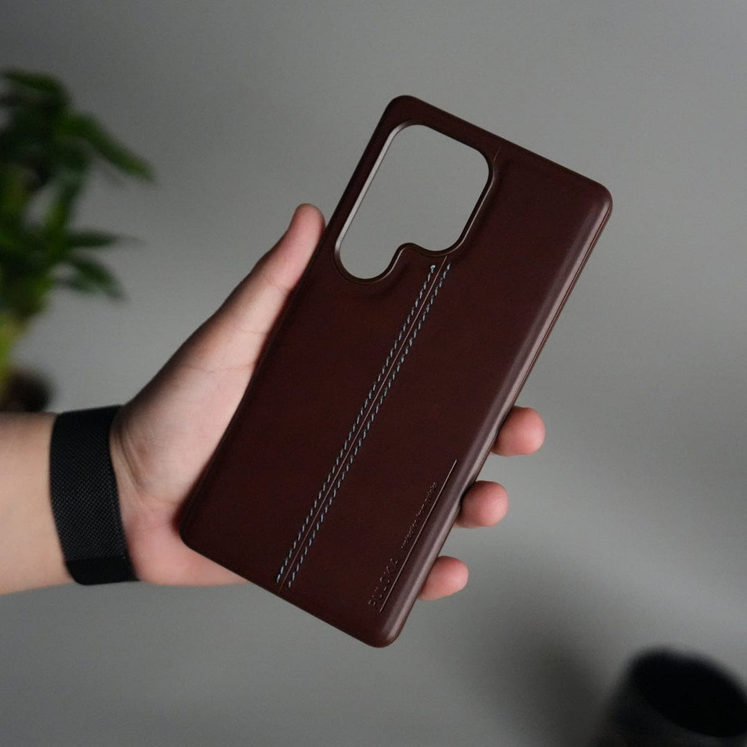 FRATO Samsung S25U Brown Galaxy S25 Ultra Leather Case | Classic Middle Stitched PU Back Cover