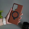 Galaxy S25 Ultra PU Leather Case with Metal Camera Frame & 360° Rotating Metal Stand