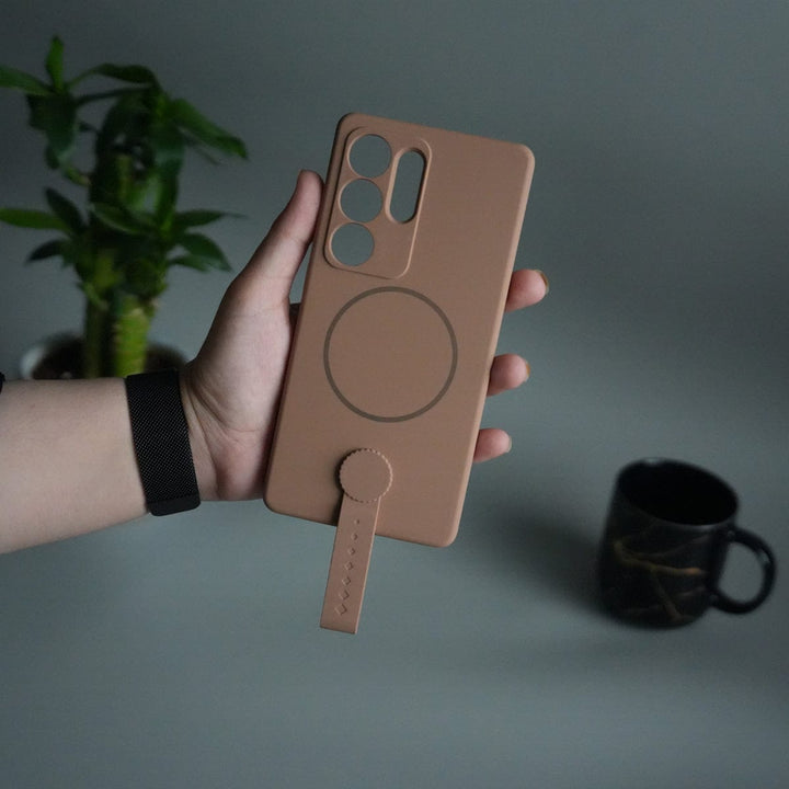 FRATO Samsung S25U Brown Galaxy S25 Ultra Silicone Case | Magnetic Ring | Silicone Grip Strap Cover