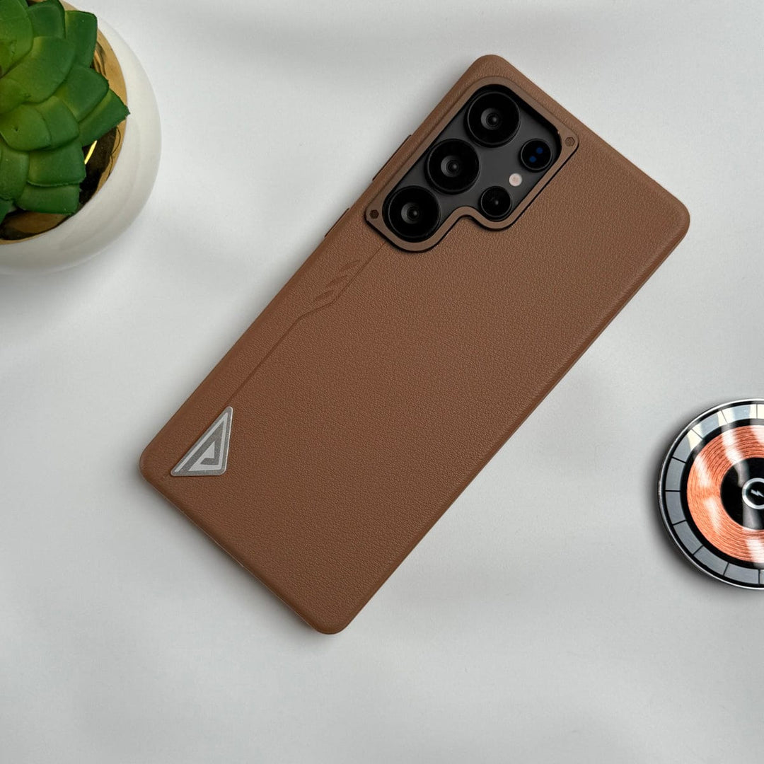 FRATO Samsung S25U Brown Samsung Galaxy S25 Ultra Leather Texture MagSafe PVC NUIU Case With Metal Camera Bump