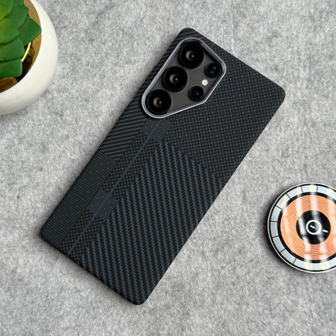 FRATO Samsung S25U Galaxy S25 Ultra / Black Carbon Mix Samsung Galaxy Ultra Series Carbon Fiber Texture Aramid Design Hard Pc MagSafe Case Cover