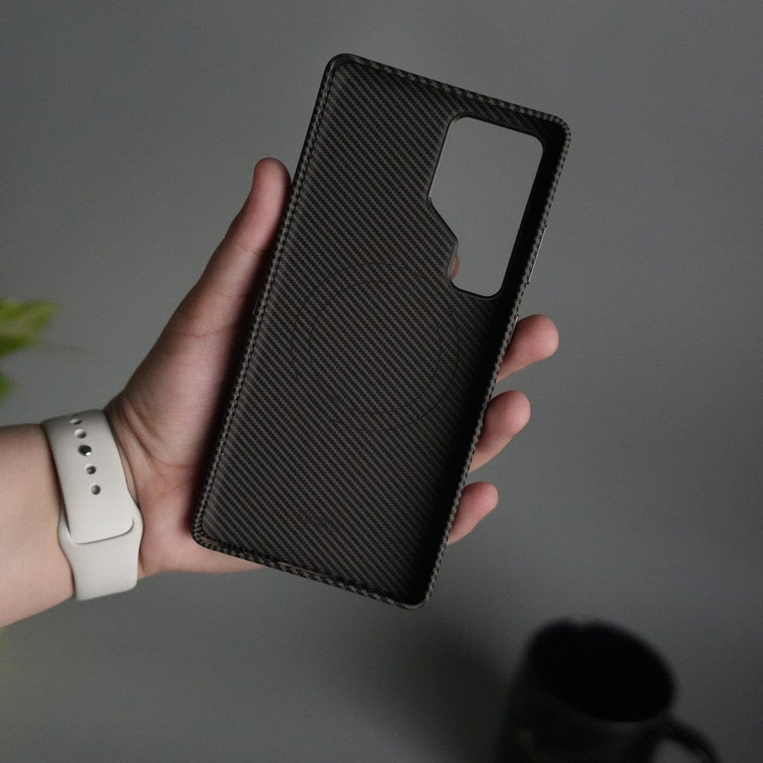 FRATO Samsung S25U Galaxy S25 Ultra Carbon Fiber Texture Case with Metal Camera Frame &amp; Rotating Ring Stand