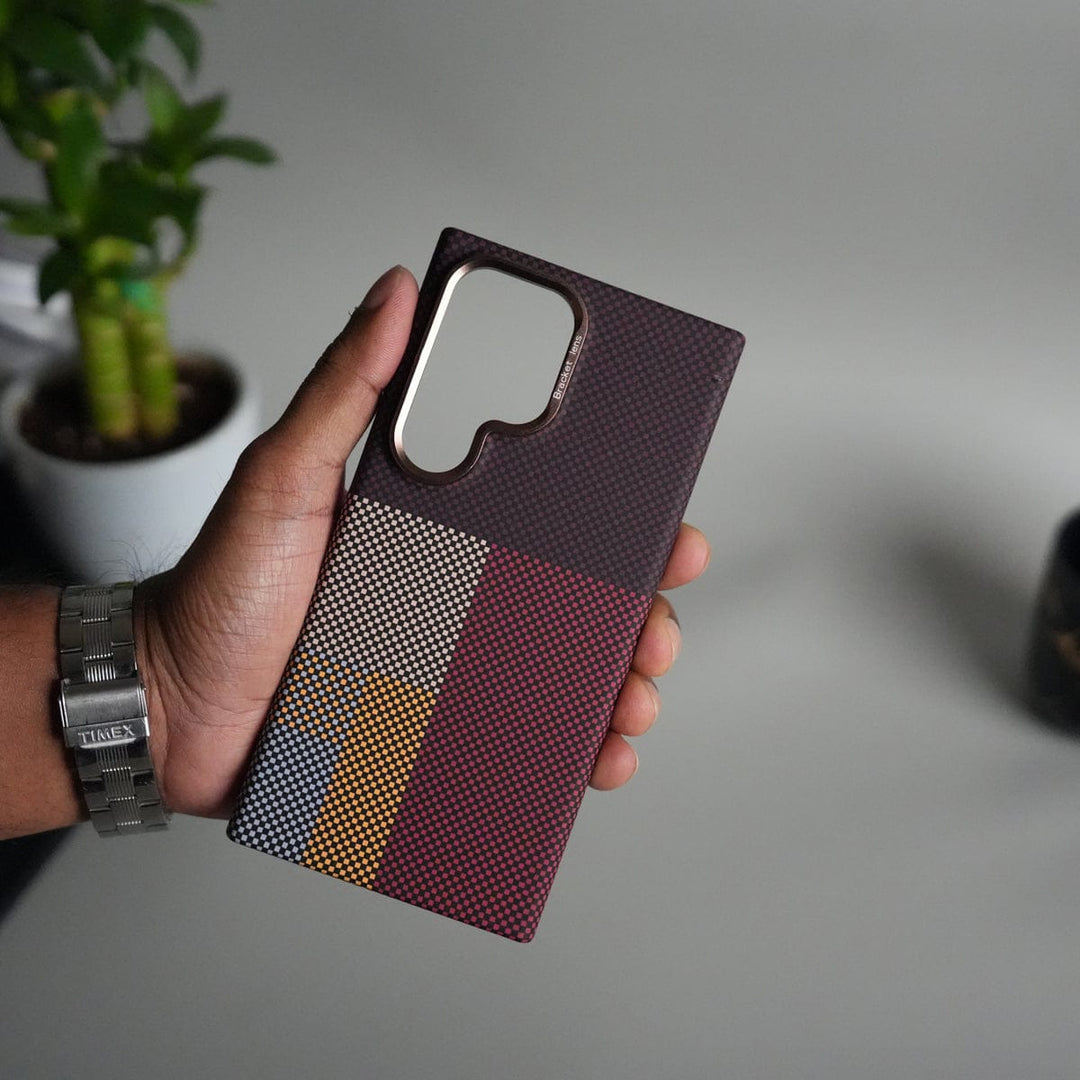 FRATO Samsung S25U Galaxy S25 Ultra Carbon Fiber Texture Design Hard Pc MagSafe Case Cover CornerYellow