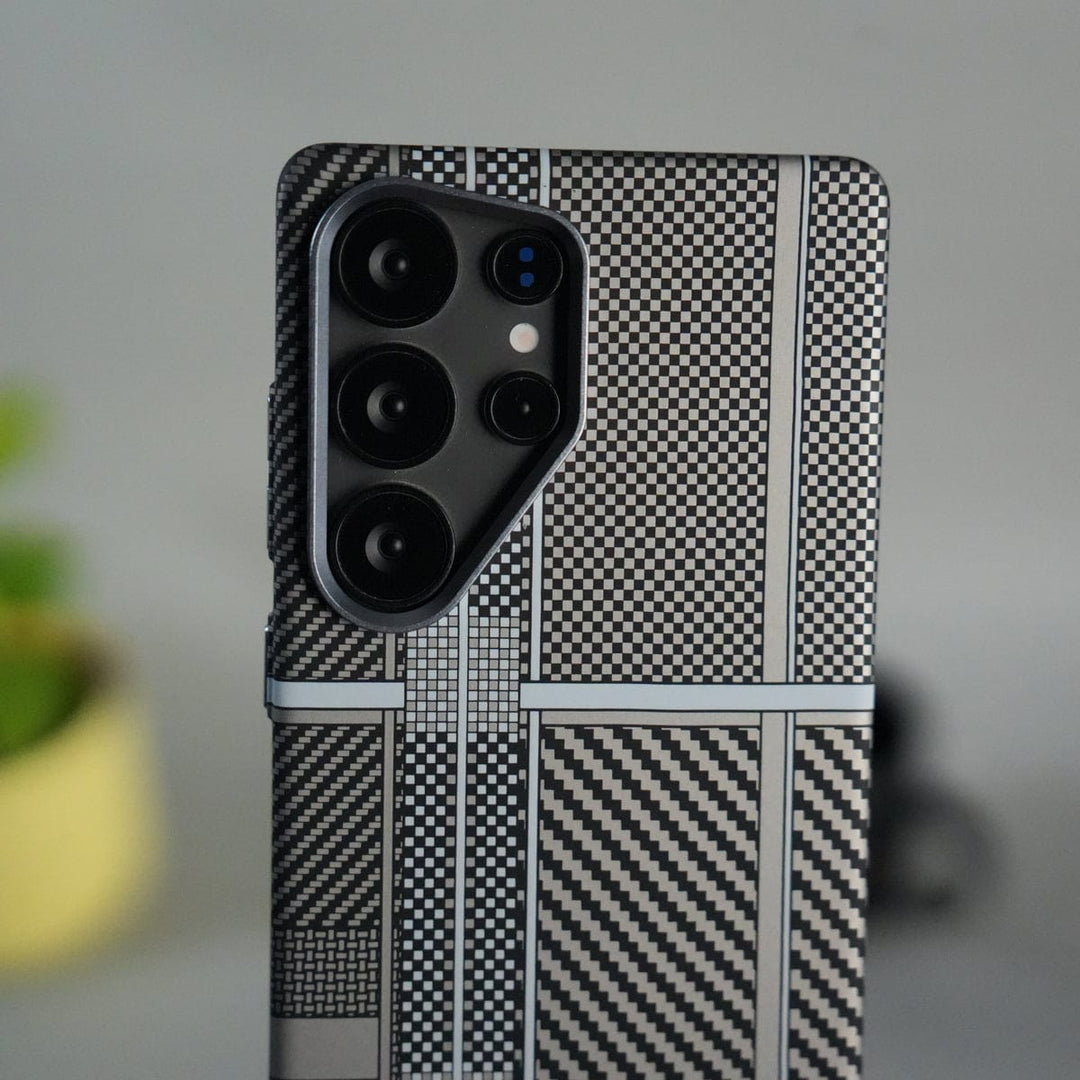 FRATO Samsung S25U Galaxy S25 Ultra Carbon Fiber Texture Design Hard Pc MagSafe Case Cover MixLine Silver