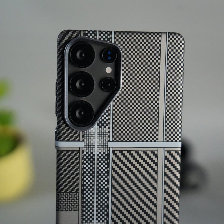 FRATO Samsung S25U Galaxy S25 Ultra Carbon Fiber Texture Design Hard Pc MagSafe Case Cover MixLine Silver