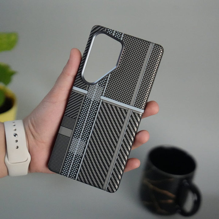 FRATO Samsung S25U Galaxy S25 Ultra Carbon Fiber Texture Design Hard Pc MagSafe Case Cover MixLine Silver