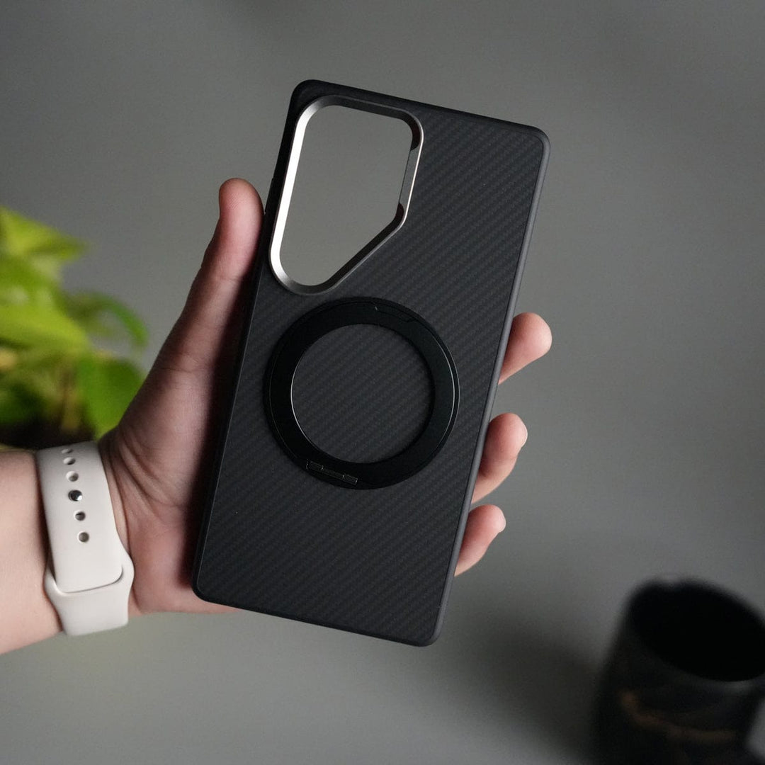 FRATO Samsung S25U Galaxy S25 Ultra CarbonShield Metal Camera Ring and Rotating Stand Case
