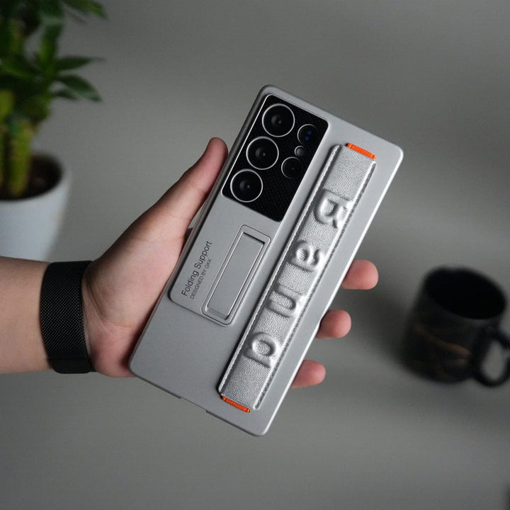 FRATO Samsung S25U Galaxy S25 Ultra Case with Band Holder &amp; Kickstand | Shockproof Luxury Back Cover | SILVER