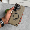 Samsung Galaxy Ultra Series PU Leather Chrome Side Case With Ring Metal Stand