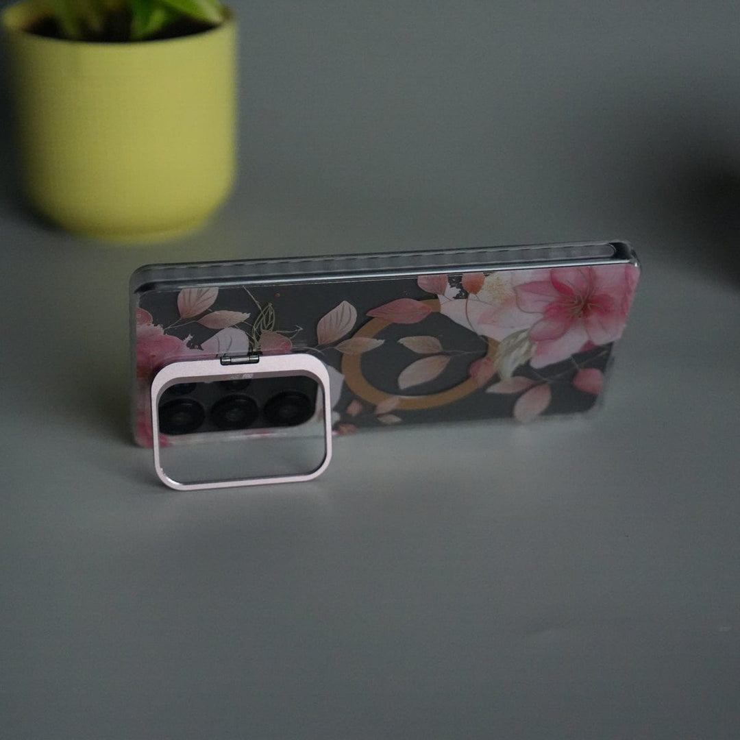 FRATO Samsung S25U Galaxy S25 Ultra FloraCrystal Clear Floral Design Case with Color Metal Camera Stand Frame
