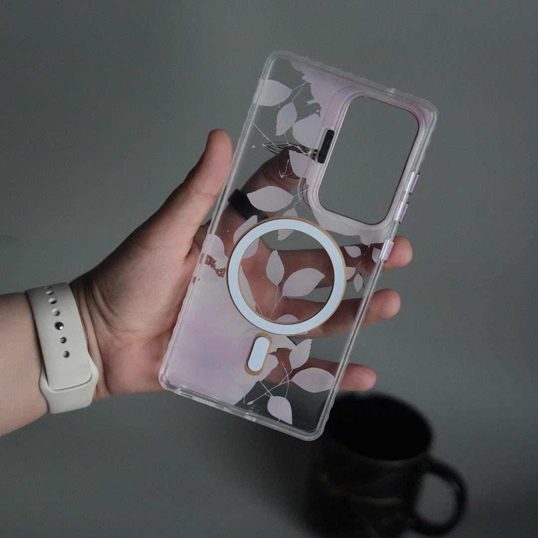 FRATO Samsung S25U Galaxy S25 Ultra FloraCrystal Clear Floral Design Case with Color Metal Camera Stand Frame