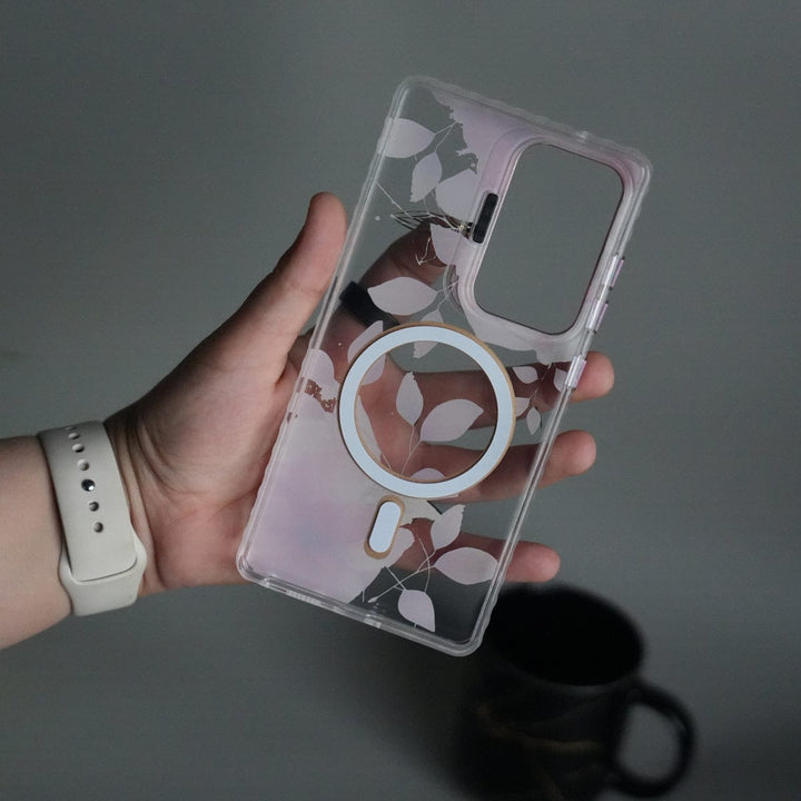 FRATO Samsung S25U Galaxy S25 Ultra FloraCrystal Clear Floral Design Case with Color Metal Camera Stand Frame