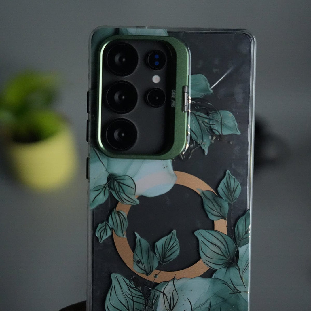 FRATO Samsung S25U Galaxy S25 Ultra FloraCrystal Clear Floral Design Case with Color Metal Camera Stand Frame