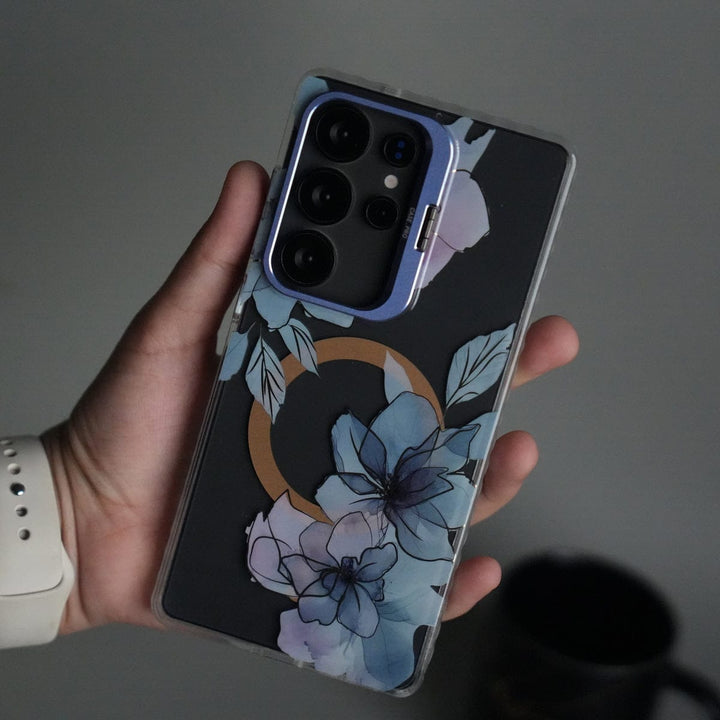 FRATO Samsung S25U Galaxy S25 Ultra FloraCrystal Clear Floral Design Case with Color Metal Camera Stand Frame