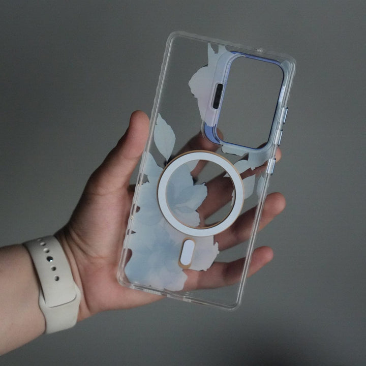 FRATO Samsung S25U Galaxy S25 Ultra FloraCrystal Clear Floral Design Case with Color Metal Camera Stand Frame