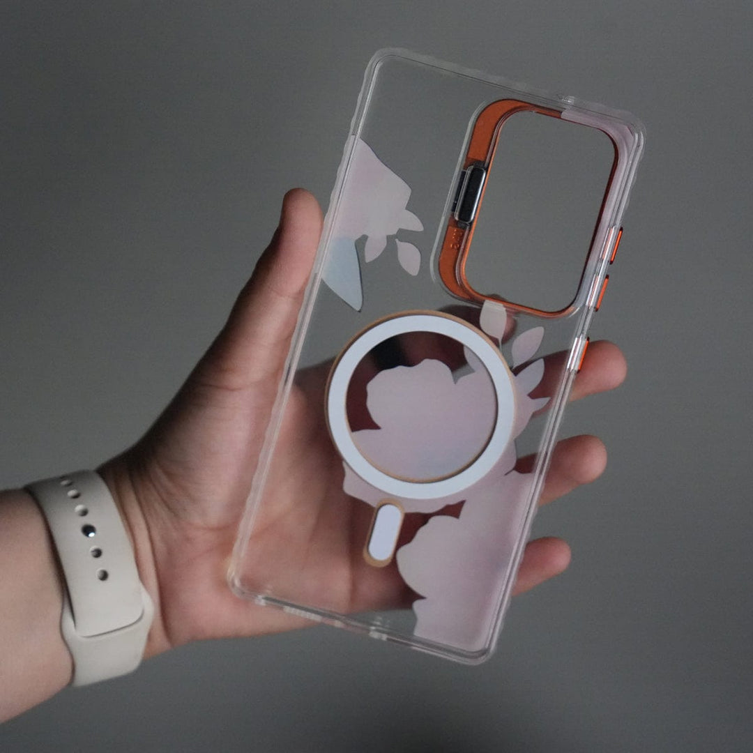 FRATO Samsung S25U Galaxy S25 Ultra FloraCrystal Clear Floral Design Case with Color Metal Camera Stand Frame