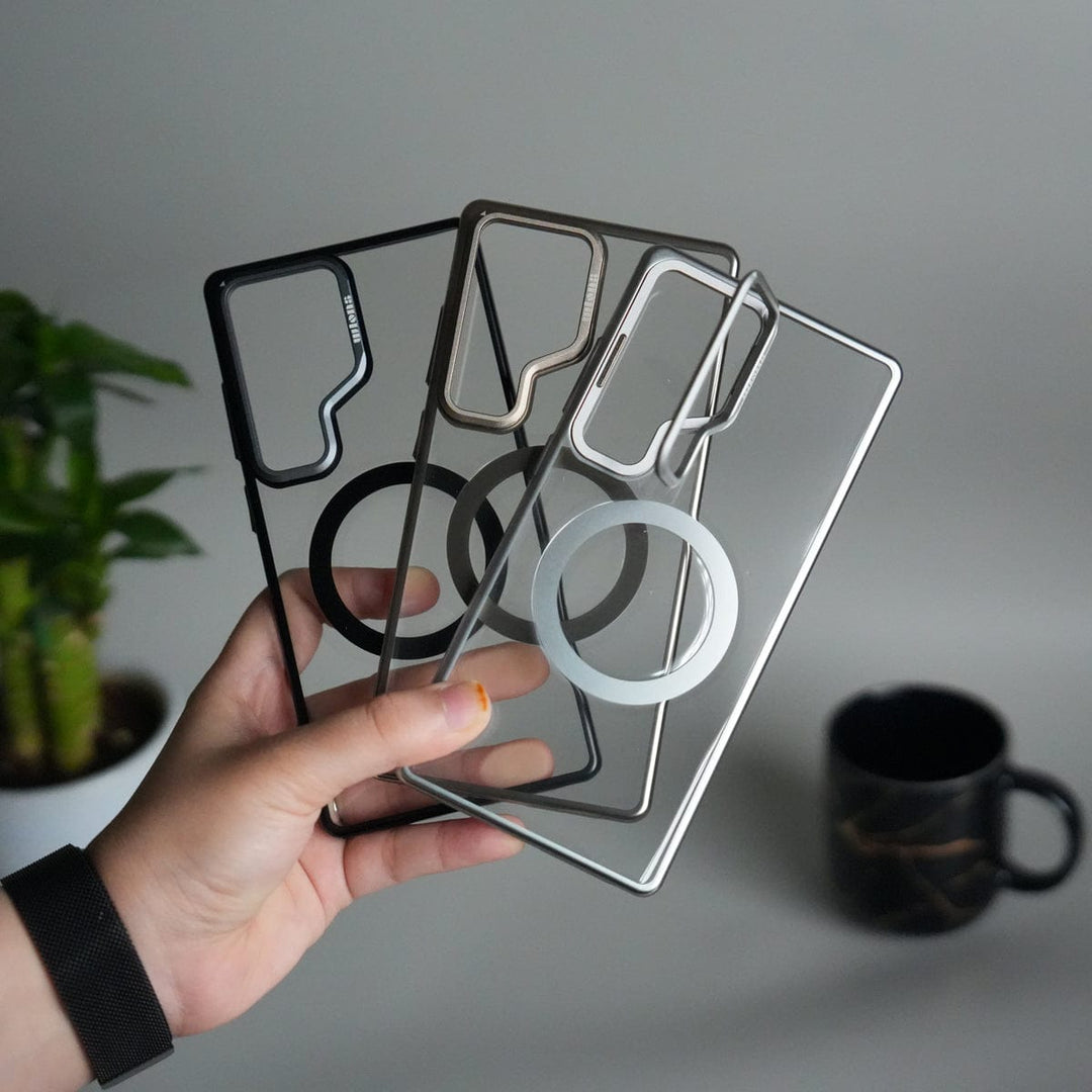 FRATO Samsung S25U Galaxy S25 Ultra Metal Camera Kickstand Case | Clear Shockproof Cover with Magnetic Ring