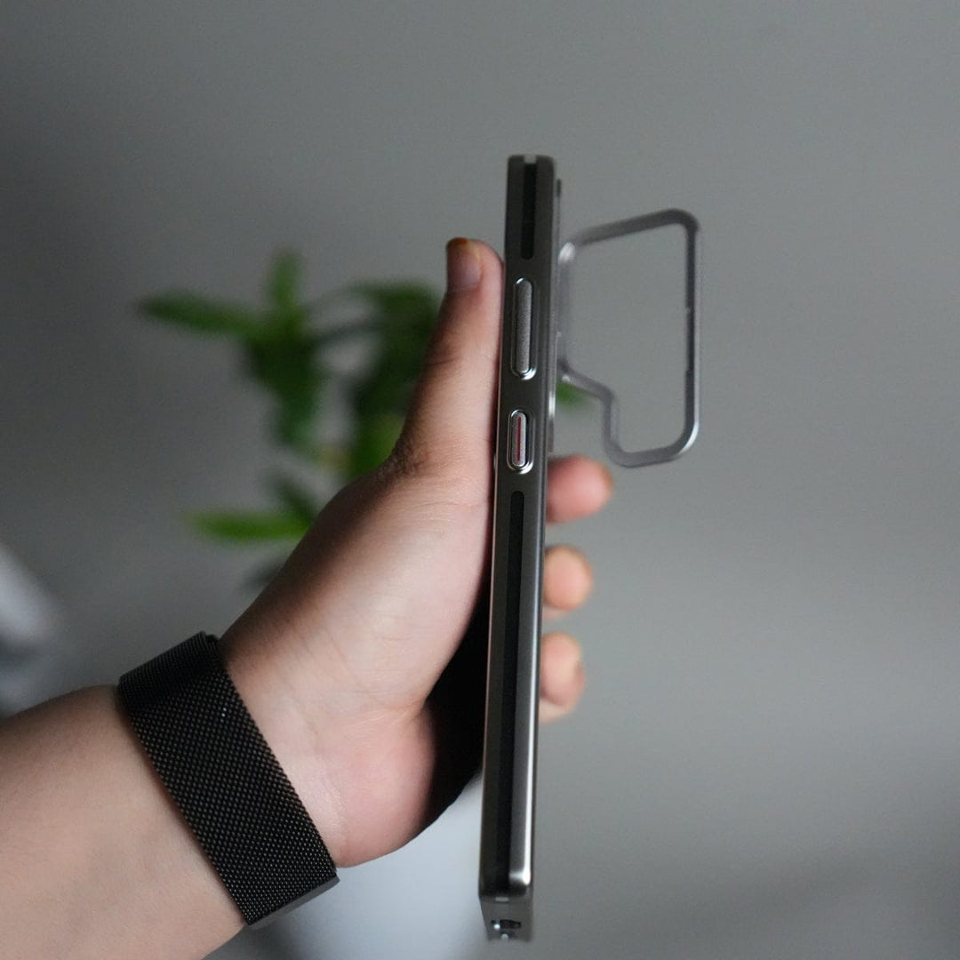 FRATO Samsung S25U Galaxy S25 Ultra Metal Camera Kickstand Case | Clear Shockproof Cover with Magnetic Ring