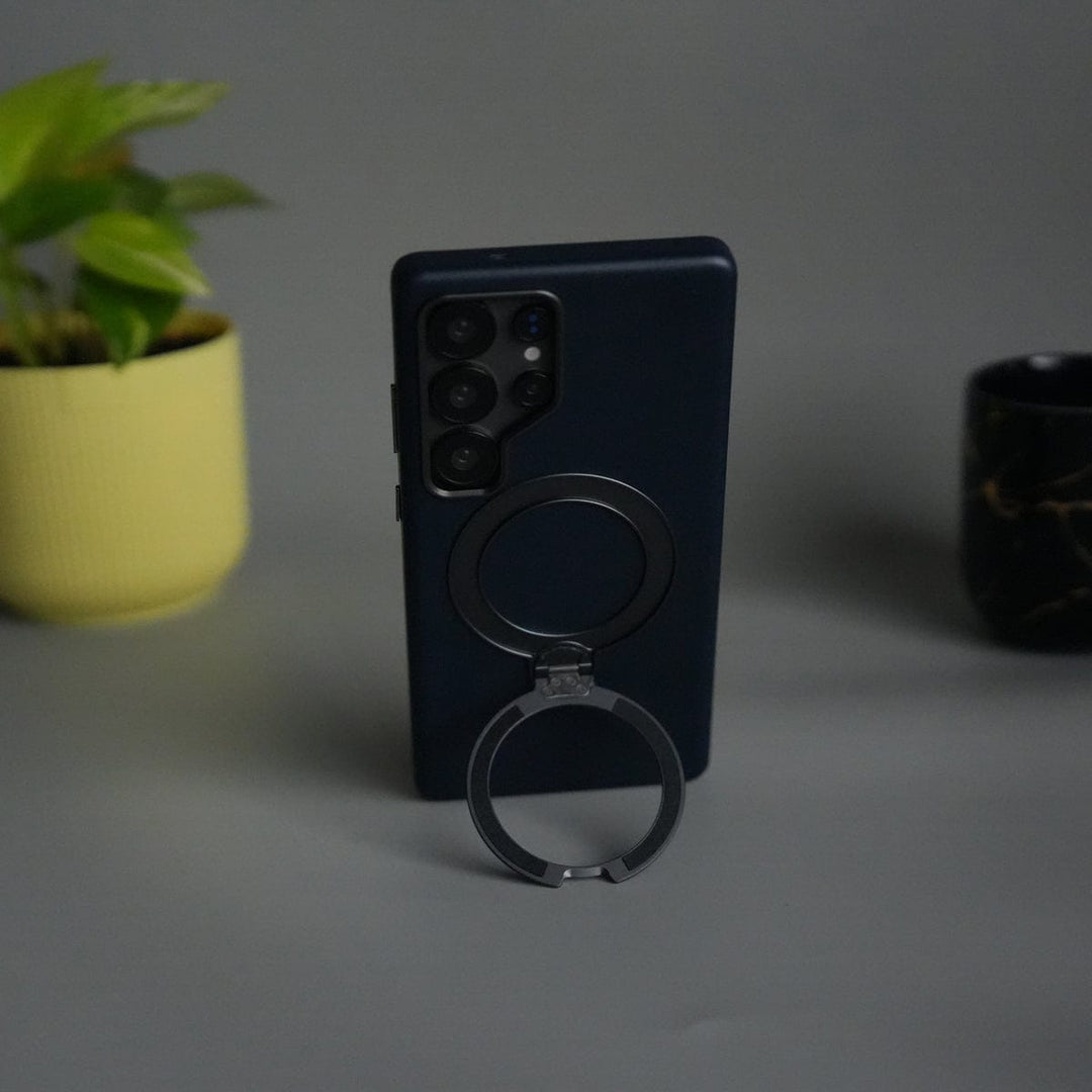 FRATO Samsung S25U Galaxy S25 Ultra PU Leather Case with Metal Camera Frame &amp; 360° Rotating Metal Stand