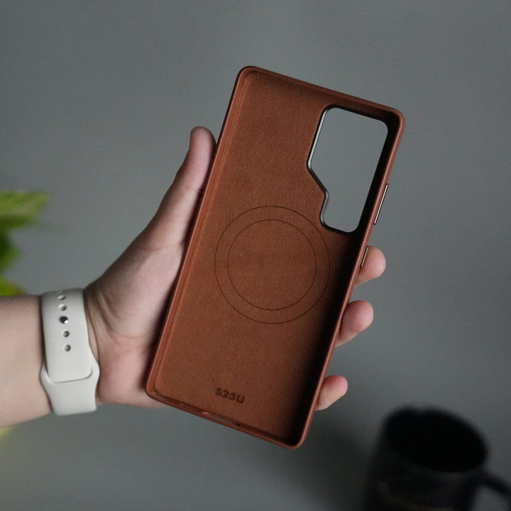 FRATO Samsung S25U Galaxy S25 Ultra PU Leather Case with Metal Camera Frame &amp; 360° Rotating Metal Stand