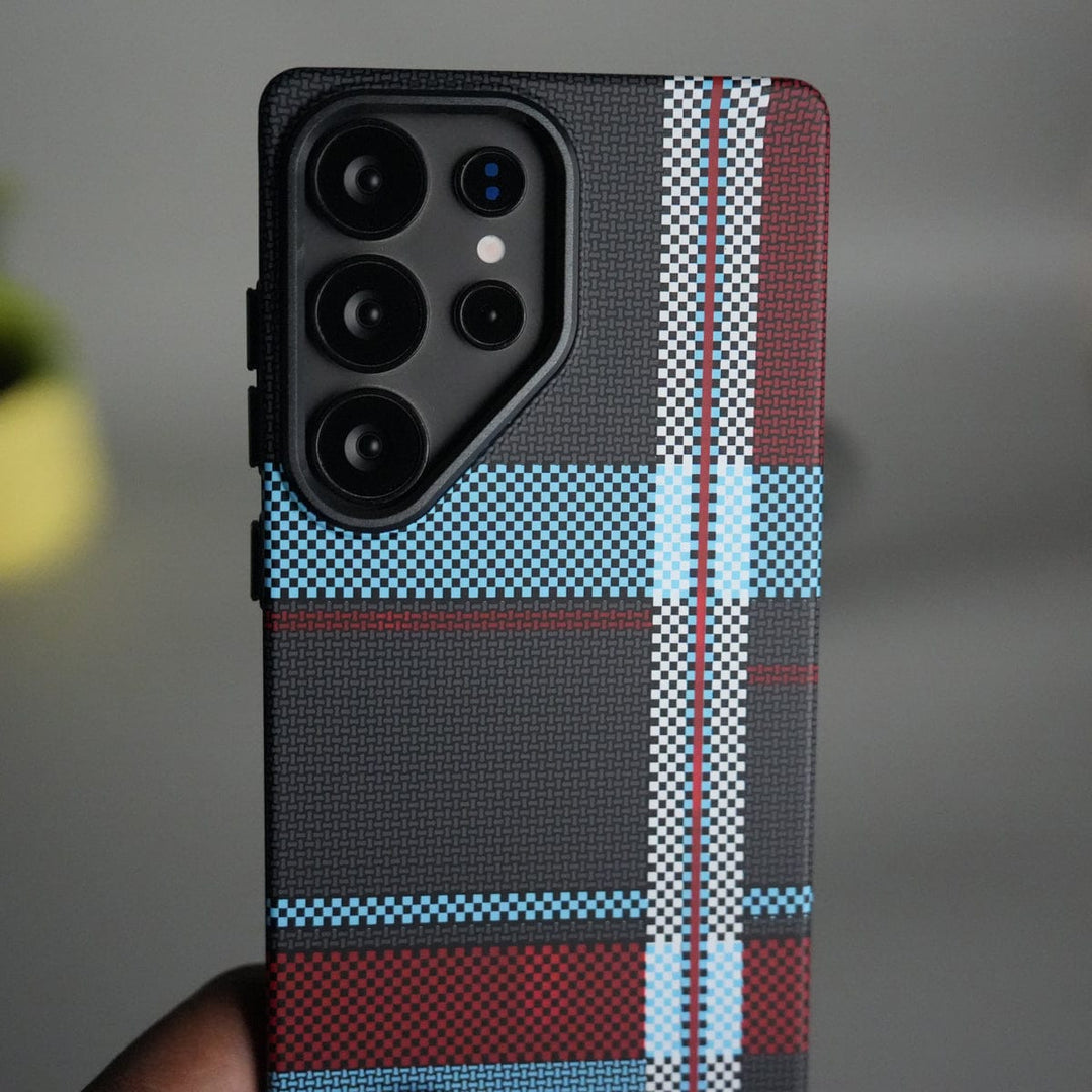 FRATO Samsung S25U Galaxy S25 Ultra Series Carbon Fiber Texture Aramid Design Hard Pc MagSafe Cover | BlueWhiteLine