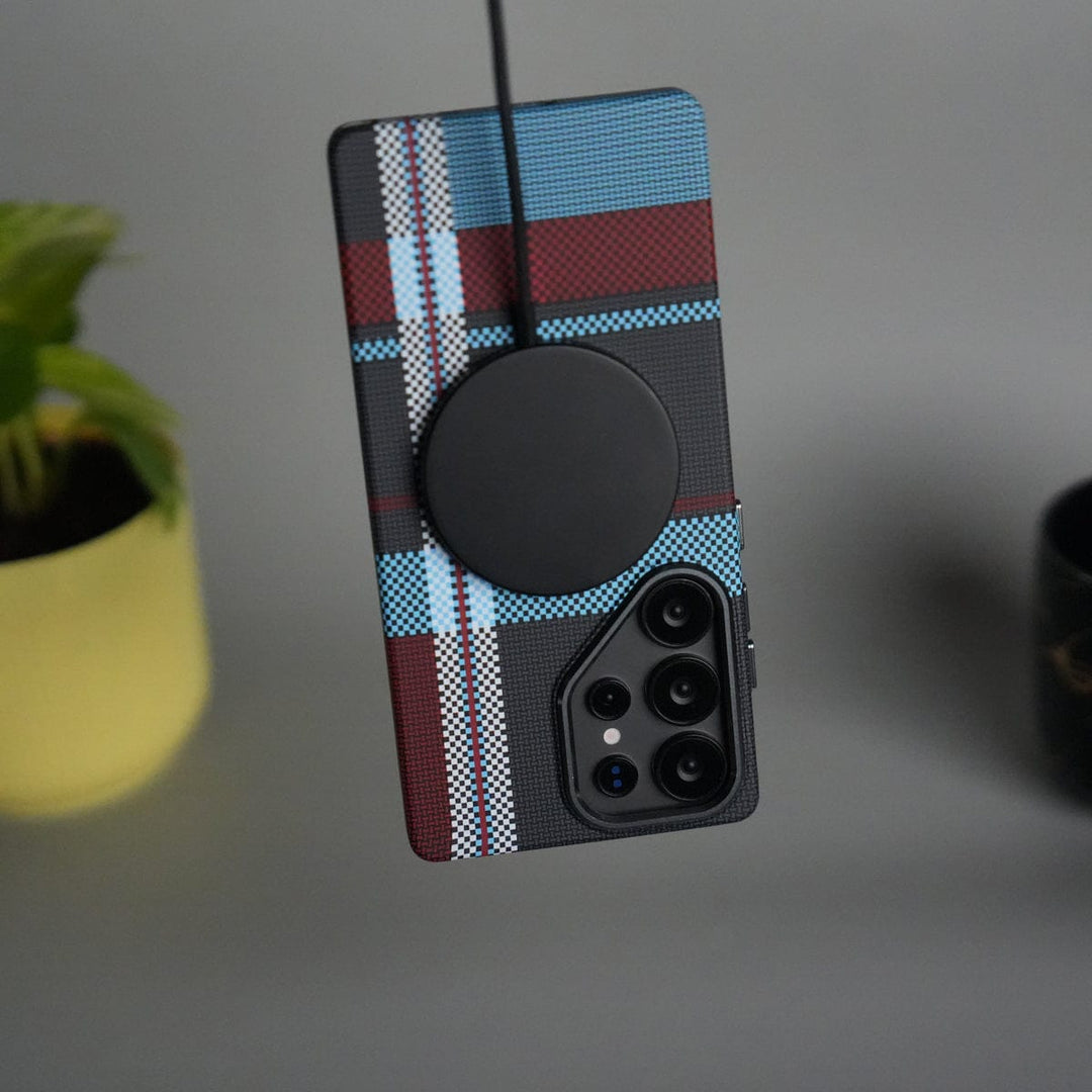 FRATO Samsung S25U Galaxy S25 Ultra Series Carbon Fiber Texture Aramid Design Hard Pc MagSafe Cover | BlueWhiteLine