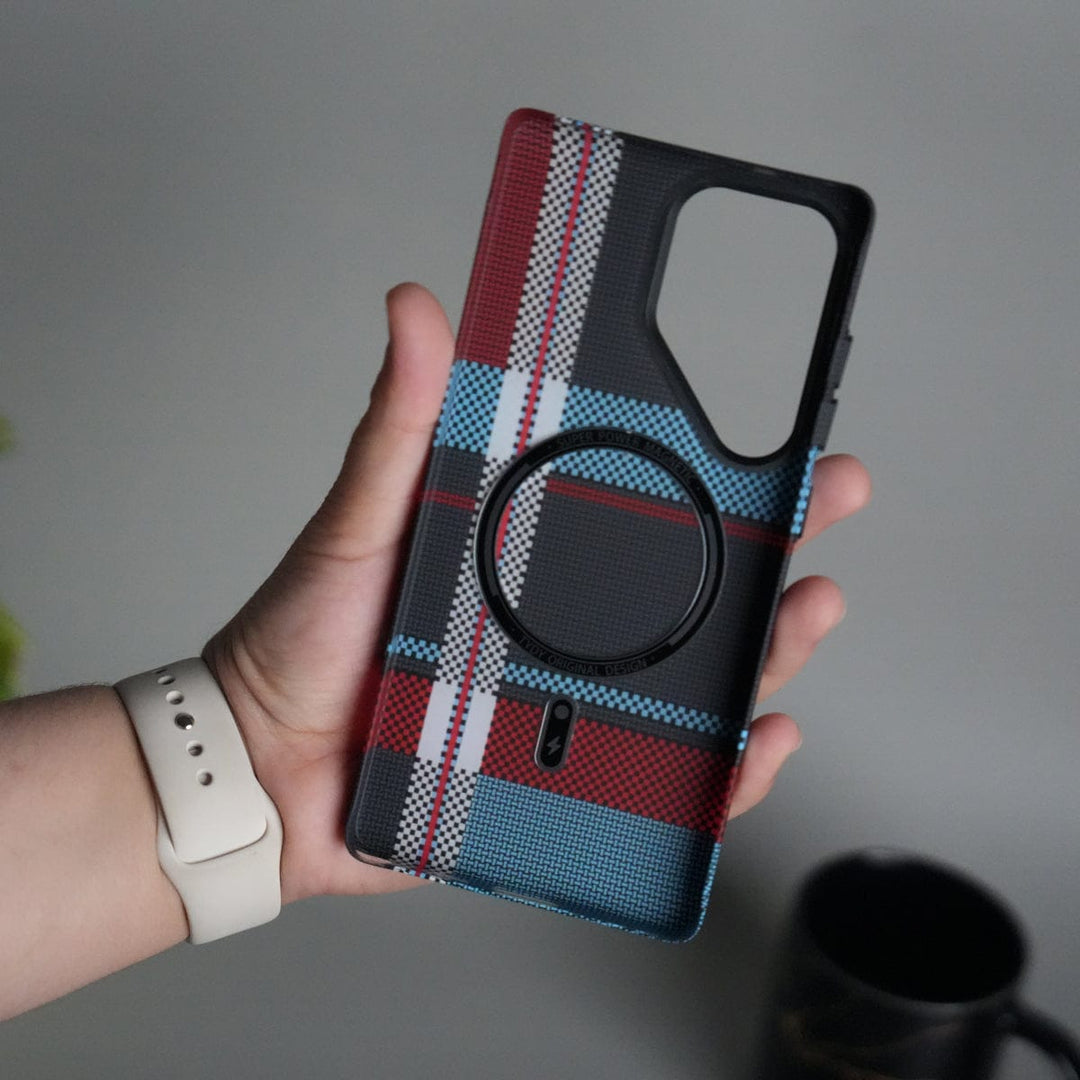 FRATO Samsung S25U Galaxy S25 Ultra Series Carbon Fiber Texture Aramid Design Hard Pc MagSafe Cover | BlueWhiteLine