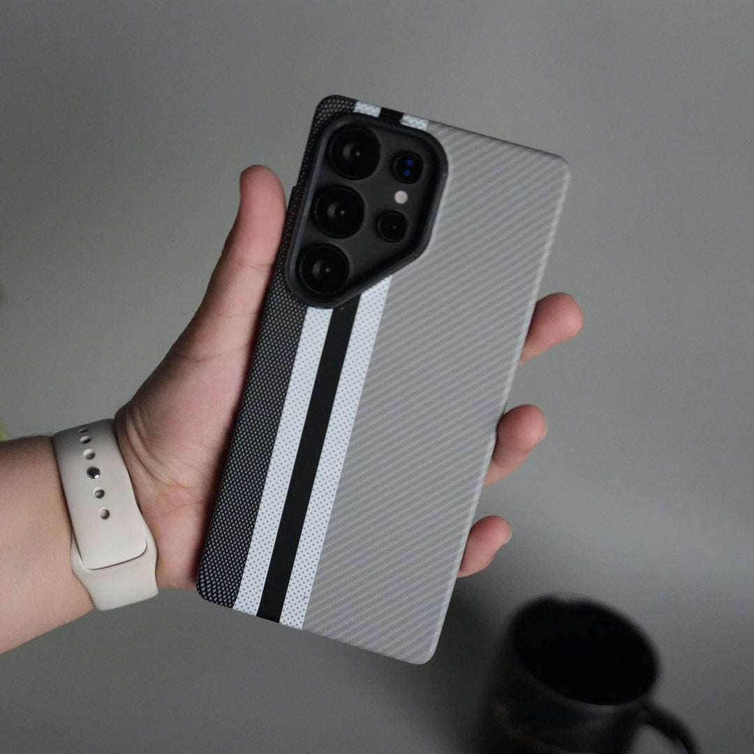 FRATO Samsung S25U Galaxy S25 Ultra Series Carbon Fiber Texture Aramid Design Hard Pc MagSafe Cover | Stripe Design