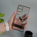Galaxy S25 Ultra Chrome Plated Transparent Case with Built-in Kickstand | Metallic Frame | Slim Shockproof Cover