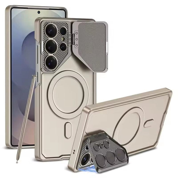 FRATO Samsung S25U Golden Samsung Galaxy S25 Ultra Lens Protection Fully Metal Bracket Hard Shell Case