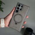 Galaxy S25 Ultra Leather Case | Luxury Metal Ring Stand Back Cover | Shockproof Protective Case