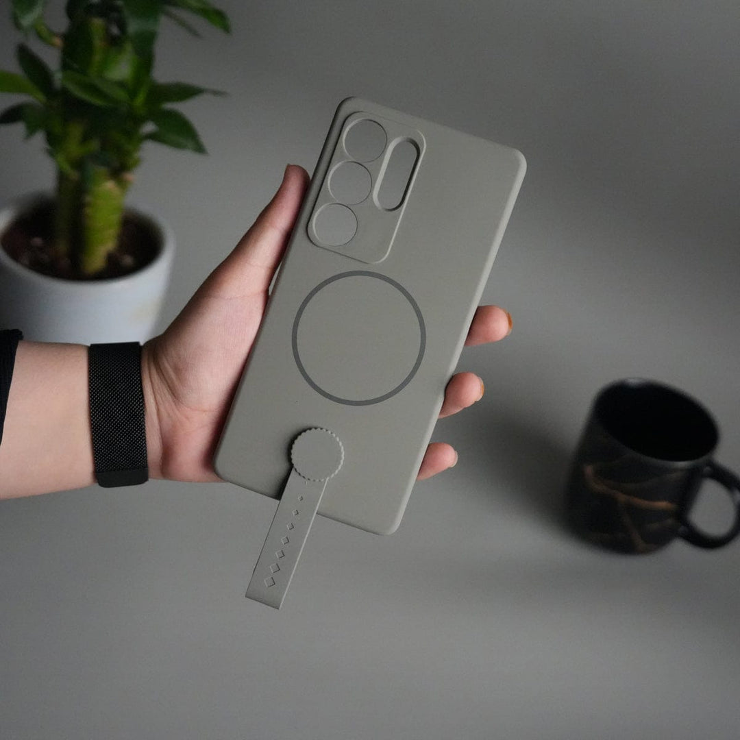 FRATO Samsung S25U Gray Galaxy S25 Ultra Silicone Case | Magnetic Ring | Silicone Grip Strap Cover