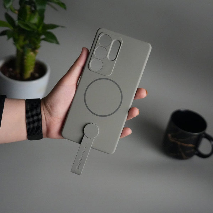 FRATO Samsung S25U Gray Galaxy S25 Ultra Silicone Case | Magnetic Ring | Silicone Grip Strap Cover