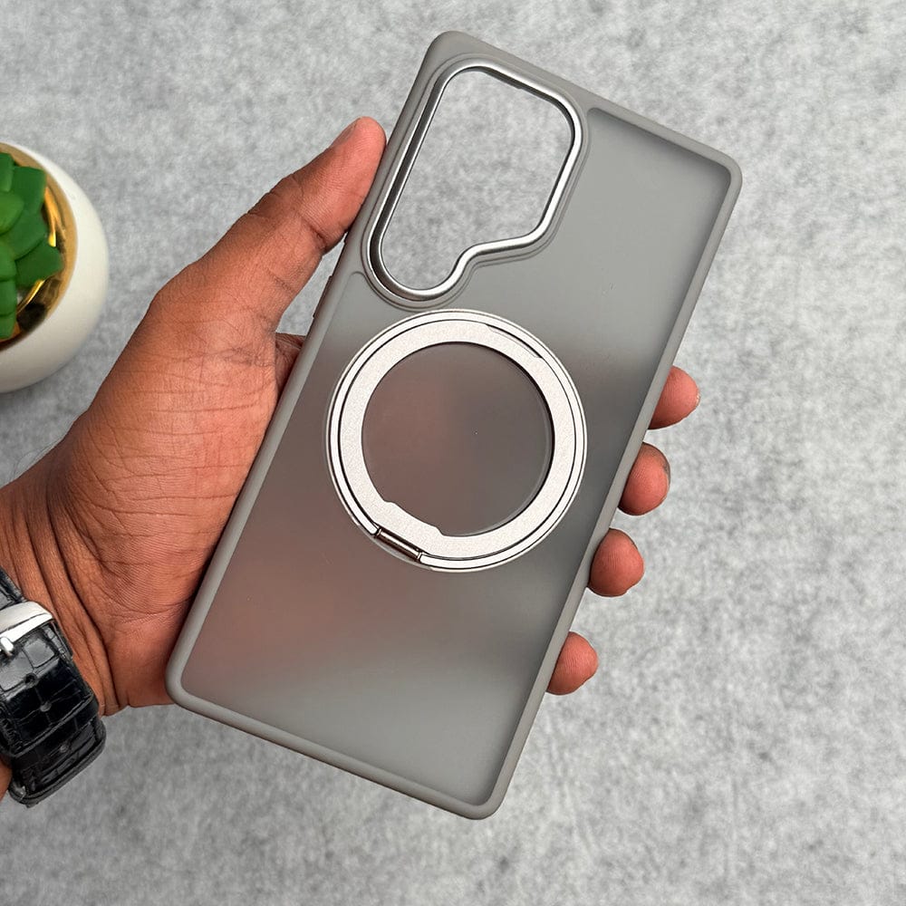 FRATO Samsung S25U Gray Samsung Galaxy S25 Ultra Clear Cover With Metal Stand and Metal Camera Bump