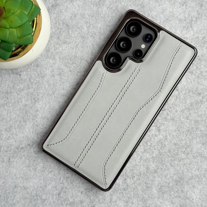 FRATO Samsung S25U Gray Samsung Galaxy S25 Ultra PU Leather Stitch Chrome Case Cover