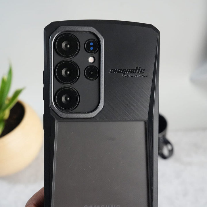 FRATO Samsung S25U S25 Ultra Galaxy S Series Airbag Shockproof Cyber Series Bumper Shell Case Cover (Black)