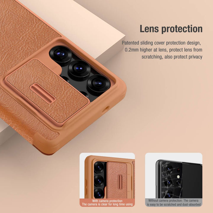 FRATO Samsung S25U Samsung Galaxy S25 Ultra Camera Protection Nillkin Qin Prop Leather Flip Cover Black
