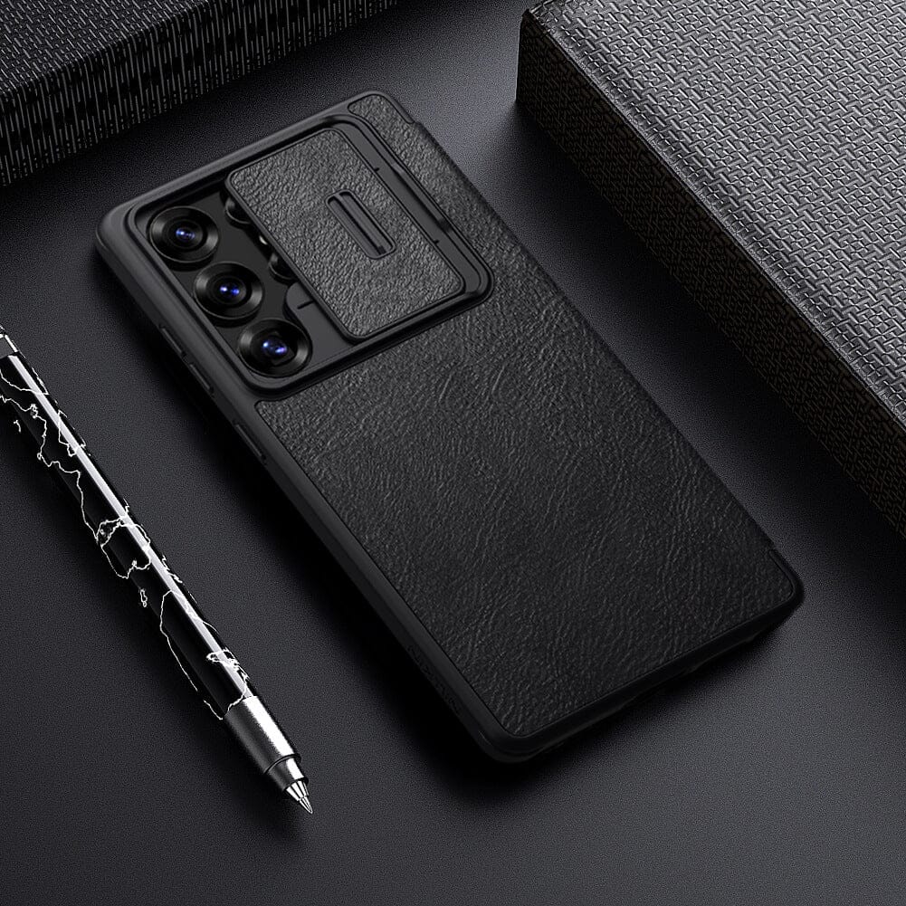 FRATO Samsung S25U Samsung Galaxy S25 Ultra Camera Protection Nillkin Qin Prop Leather Flip Cover Black