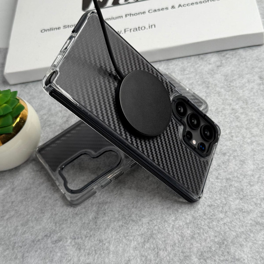 FRATO Samsung S25U Samsung Galaxy S25 Ultra Carbon Texture Transparent Metal Camera Ring MagSafe Cover