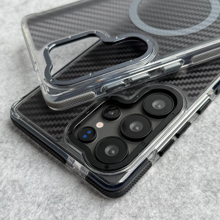 FRATO Samsung S25U Samsung Galaxy S25 Ultra Carbon Texture Transparent Metal Camera Ring MagSafe Cover