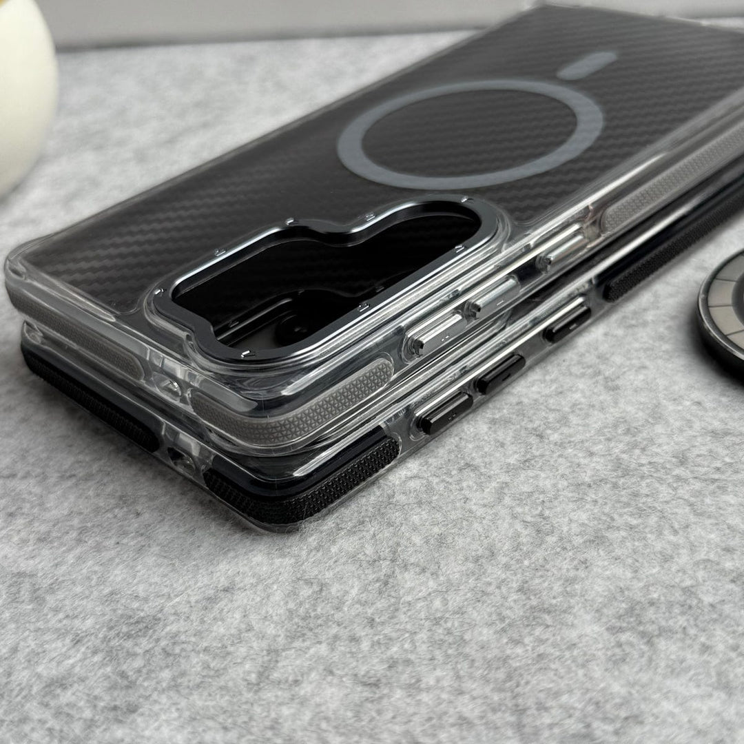 FRATO Samsung S25U Samsung Galaxy S25 Ultra Carbon Texture Transparent Metal Camera Ring MagSafe Cover