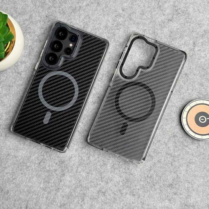 FRATO Samsung S25U Samsung Galaxy S25 Ultra Carbon Texture Transparent Metal Camera Ring MagSafe Cover