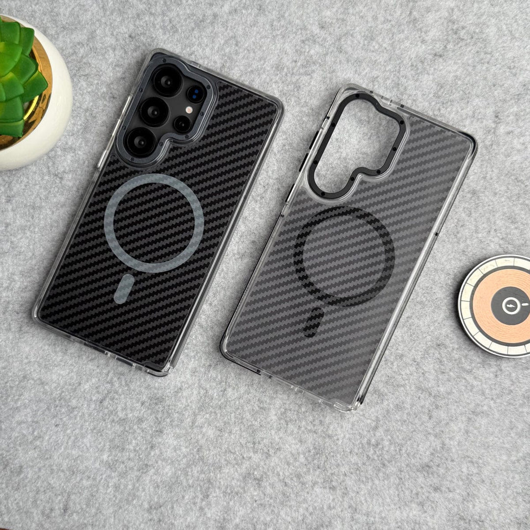 FRATO Samsung S25U Samsung Galaxy S25 Ultra Carbon Texture Transparent Metal Camera Ring MagSafe Cover