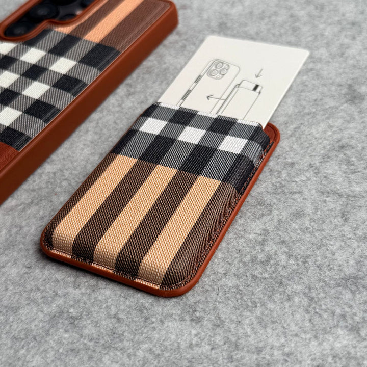 FRATO Samsung S25U Samsung Galaxy S25 Ultra Checks Leather Case With Detachable Magnetic Magsafe Card Holder Cover