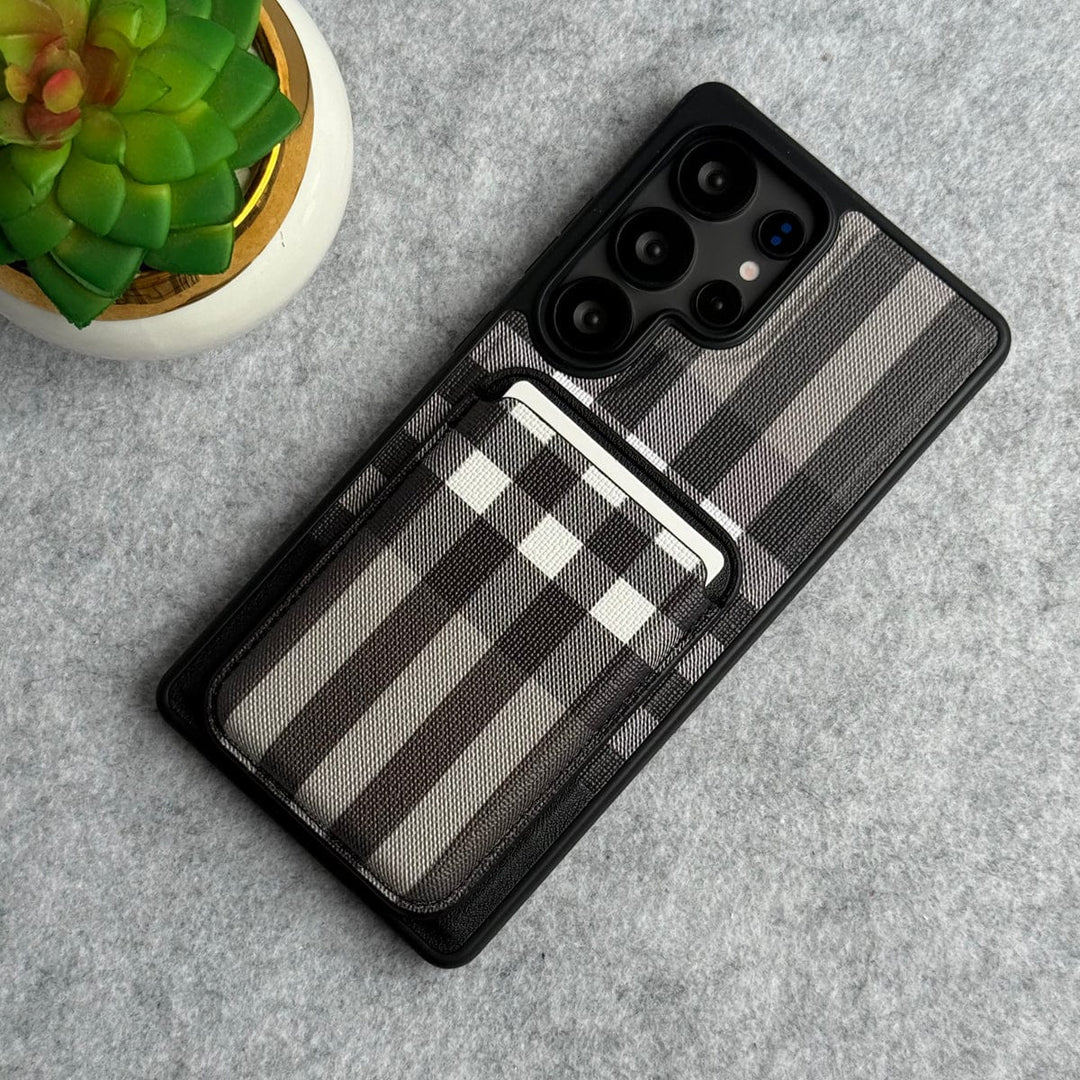 FRATO Samsung S25U Samsung Galaxy S25 Ultra Checks Leather Case With Detachable Magnetic Magsafe Card Holder Cover